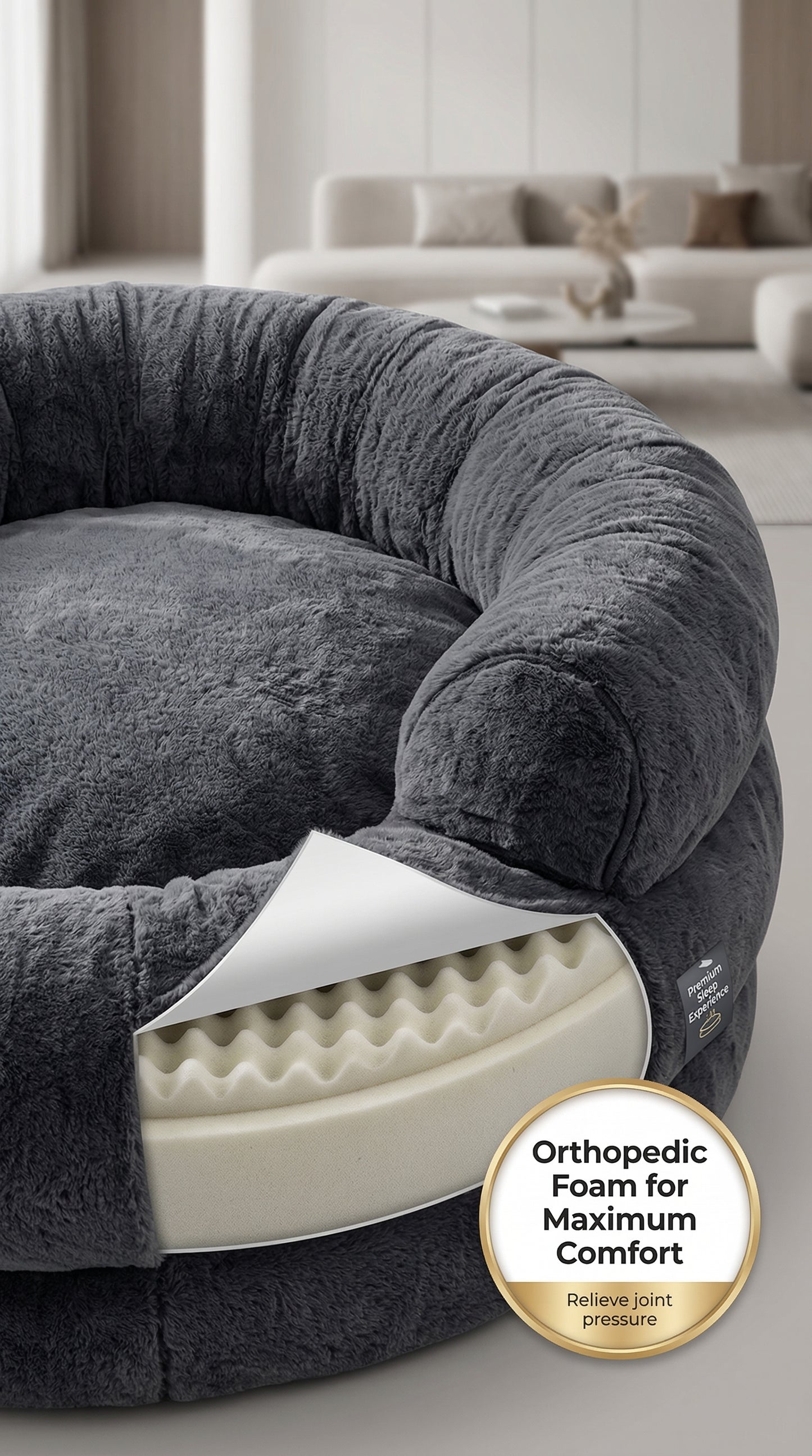 Giant Human Dog Bed – Orthopedic Plush Lounger for Adults & Pets