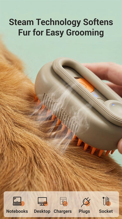 3-in-1 Steam Pet Grooming Brush – Deshedding & Massage Tool