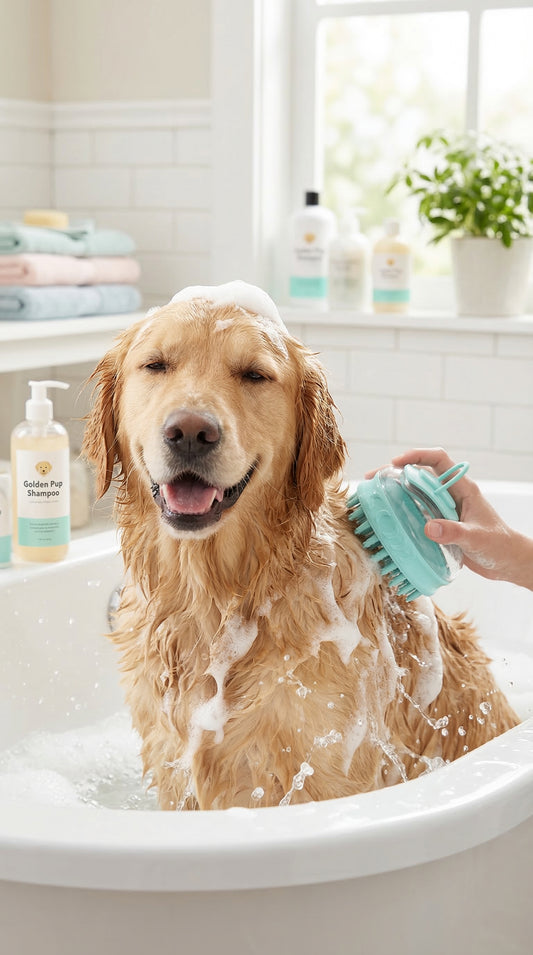 2-in-1 Pet Bath & Grooming Brush – Built-In Shampoo Dispenser for Faster, Easier Bath Time