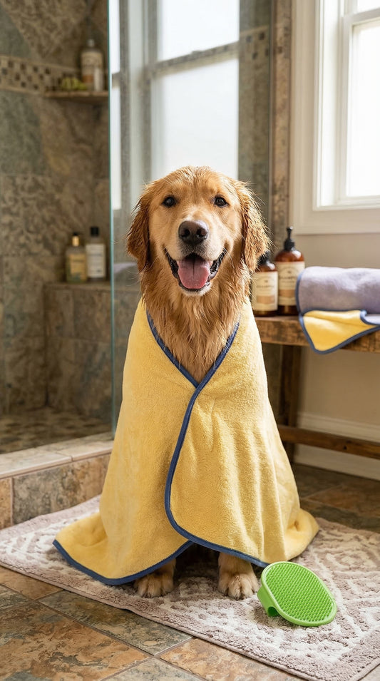 3-in-1 Microfiber Pet Towel & Bath Brush – Super Absorbent, Ultra Soft for Cats & Dogs