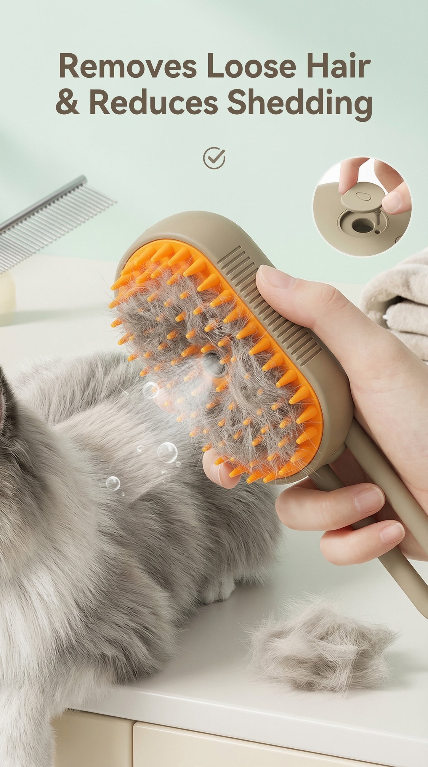 3-in-1 Steam Pet Grooming Brush – Deshedding & Massage Tool