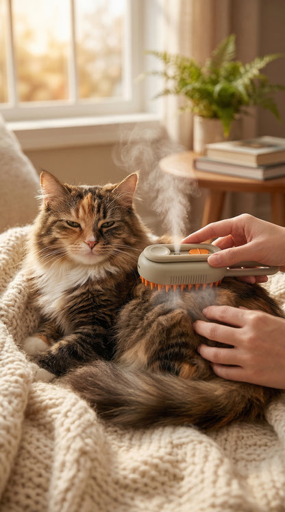 3-in-1 Steam Pet Grooming Brush – Deshedding & Massage Tool