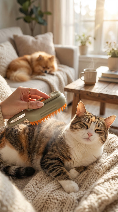 3-in-1 Steam Pet Grooming Brush – Deshedding & Massage Tool
