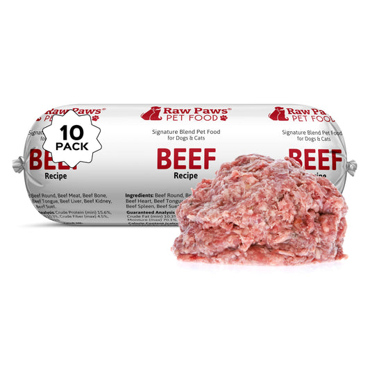 Raw Paws Beef Recipe – Fresh Raw Dog & Cat Food 10 x 1 lb Rolls